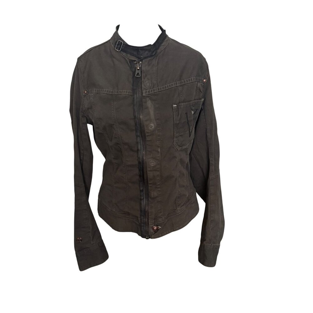 G Star Womens Olive Military Style Jacket With Stand Collar & Zipper Closure